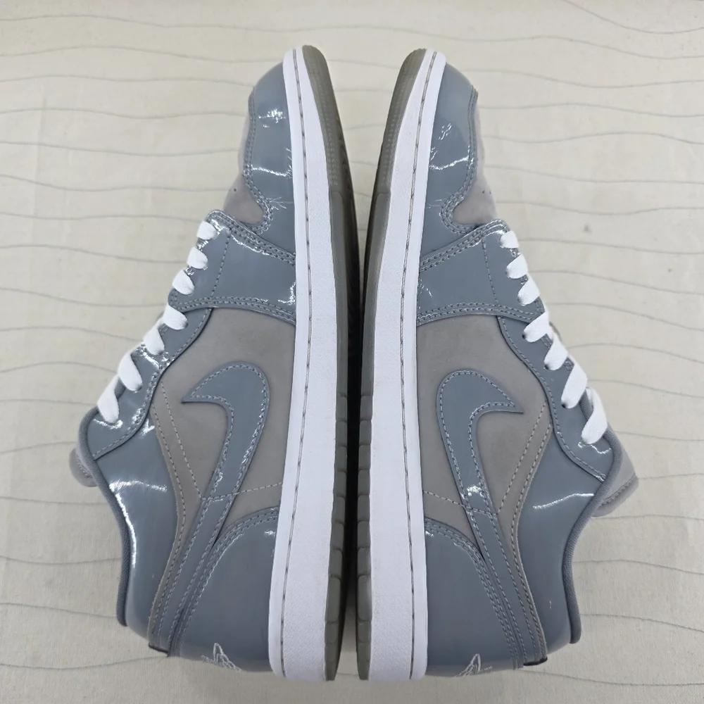 Air Jordan Mens 1 SE Low Patent Cool Grey White Sneakers Shoes HF3148-011 Sz 8.5